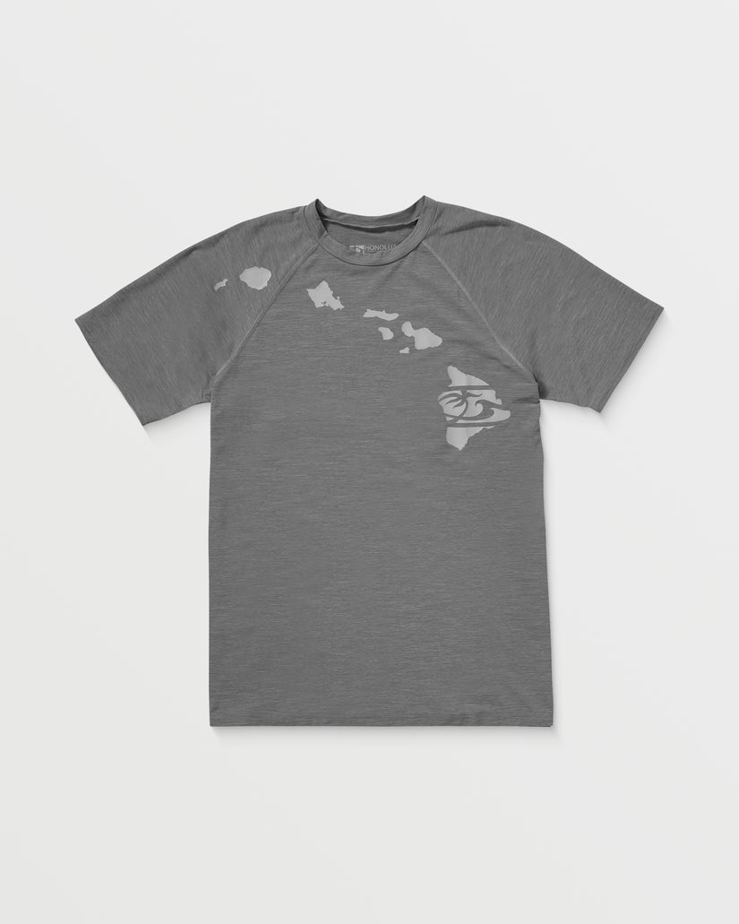 Mens Heathered Link Short Sleeve Rashguard - Grey Heather